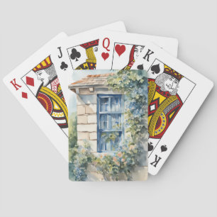 Baraja De Cartas Casa de piedra con ventana azul y enredaderas