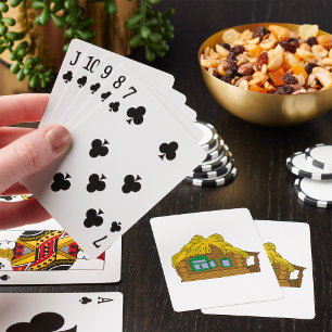 Baraja De Cartas Casa de troncos eslava rústica con techo de paja t