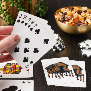 Baraja De Cartas Casa Tradicional Sobre Zancos con Techo de Paja