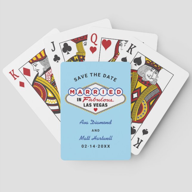 Baraja De Cartas Casado en Fabulous Vegas Wedding Save the Date (Reverso)