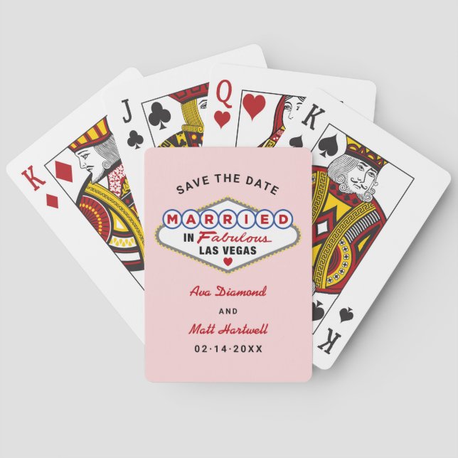 Baraja De Cartas Casado en Fabulous Vegas Wedding Save the Date (Reverso)