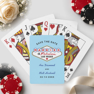 Baraja De Cartas Casados en Las Vegas Azul Guardar la Fecha