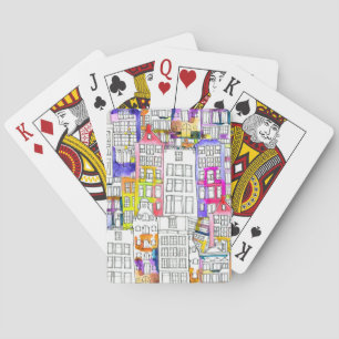 Baraja De Cartas Casas de Amsterdam: Patrón Seamless de acuarela