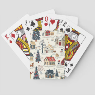 Baraja De Cartas Casas de campo nevadas vintage Navidad roja marina