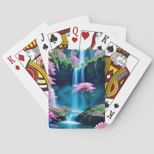 Baraja De Cartas Cascada mágica y flor de paisaje (Reverso)