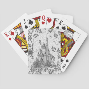 Baraja De Cartas Castillo de cuento de hadas a escala de grises con