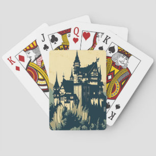Baraja De Cartas Castillo medieval de fantasía - Estilo Woodcut jap