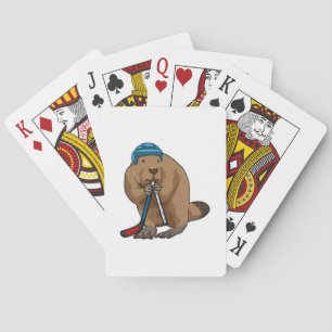 Baraja De Cartas castor en hockey sobre hielo con bastón de hockey 