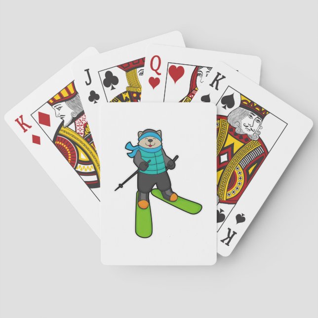 Baraja De Cartas Cat as Skier with Ski (Reverso)