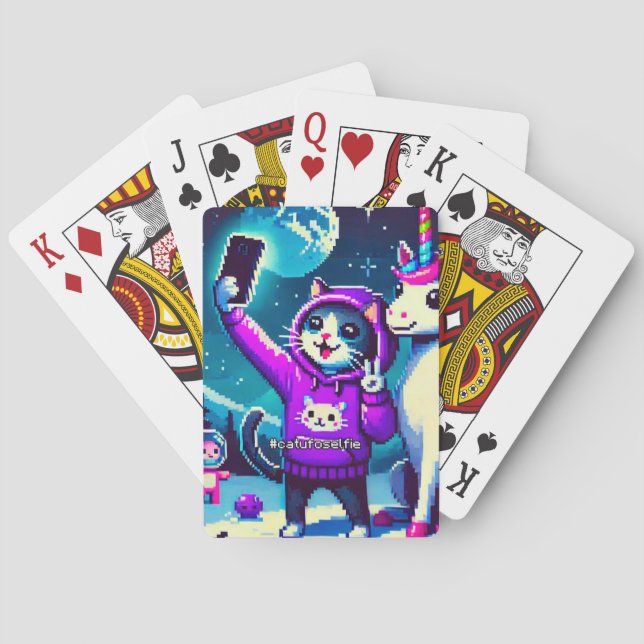 Baraja De Cartas Cat & Unicorn UFO Selfie: Big Meeting Poker Cards (Reverso)