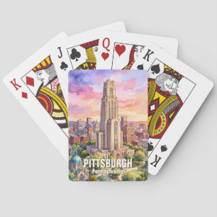 Baraja De Cartas Catedral de Aprendizaje de Pittsburgh en acuarela