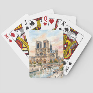 Baraja De Cartas Catedral Notre Dame de París Acuarela Viajes