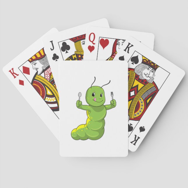 Baraja De Cartas Caterpillar con cuchara y horquilla (Reverso)