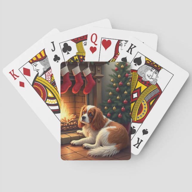 Baraja De Cartas Cavalier King Charles by the Fireplace Christmas (Reverso)