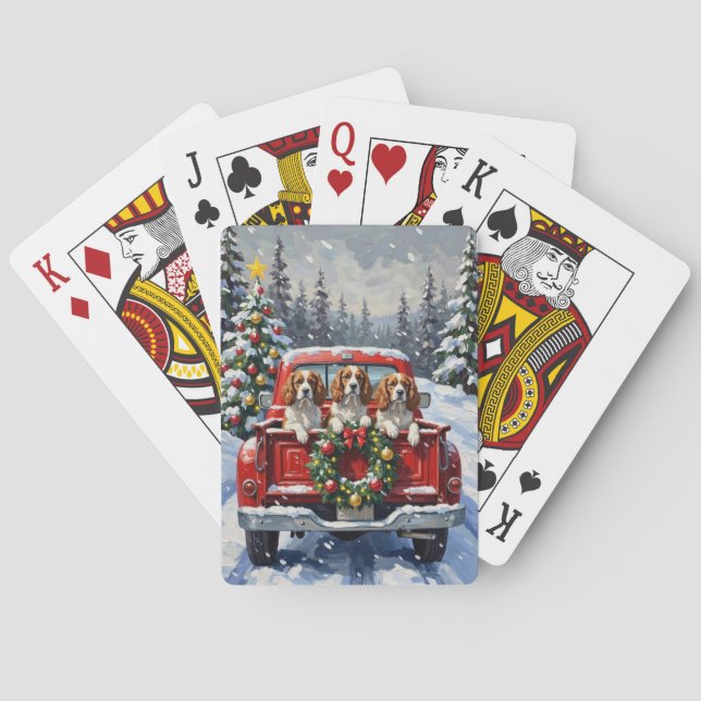 Baraja De Cartas Cavalier King Charles Spaniel Navidad Camión Rojo (Reverso)