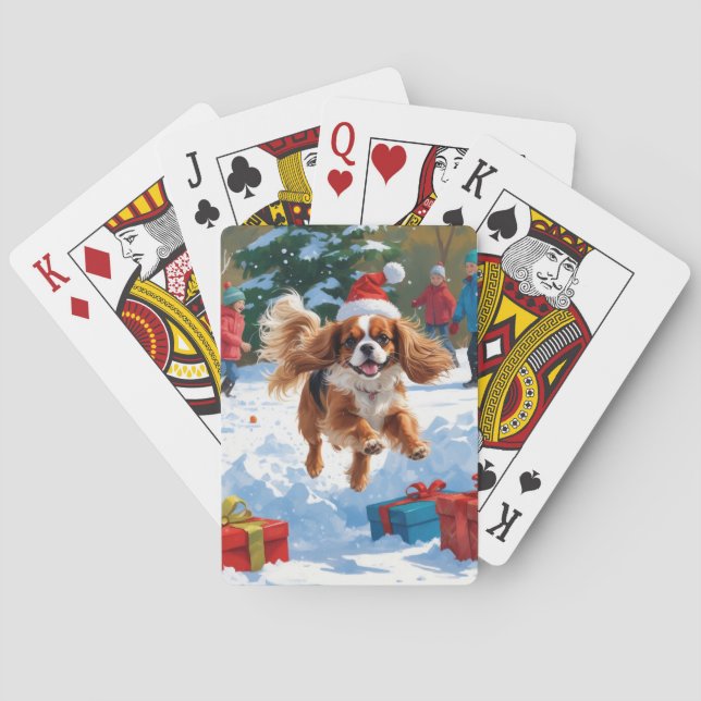 Baraja De Cartas Cavalier King Charles Spaniel Nieve con Navidad  (Reverso)