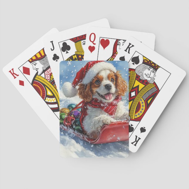 Baraja De Cartas Cavalier King Charles Spaniel Trineo de Navidad (Reverso)