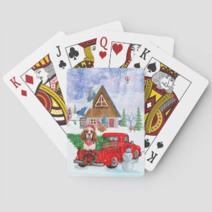 Baraja De Cartas Cavalier King Dog En La Nieve Del Camión De Entreg