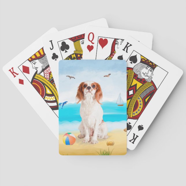 Baraja De Cartas Cavalier King Dog en la playa (Reverso)