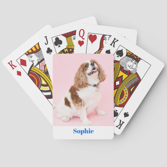 Baraja De Cartas Cavalier Spaniel Dog or Your Photo, Nombre Azul Vs (Reverso)