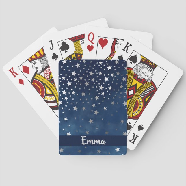Baraja De Cartas Cayendo estrellas de plata Celestial Personalizado (Reverso)
