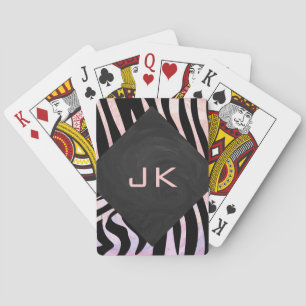 Baraja De Cartas Cebra Monograma Negro y Rosa