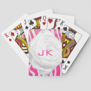 Baraja De Cartas Cebra Rosa Fucsia y Blanco con Monograma