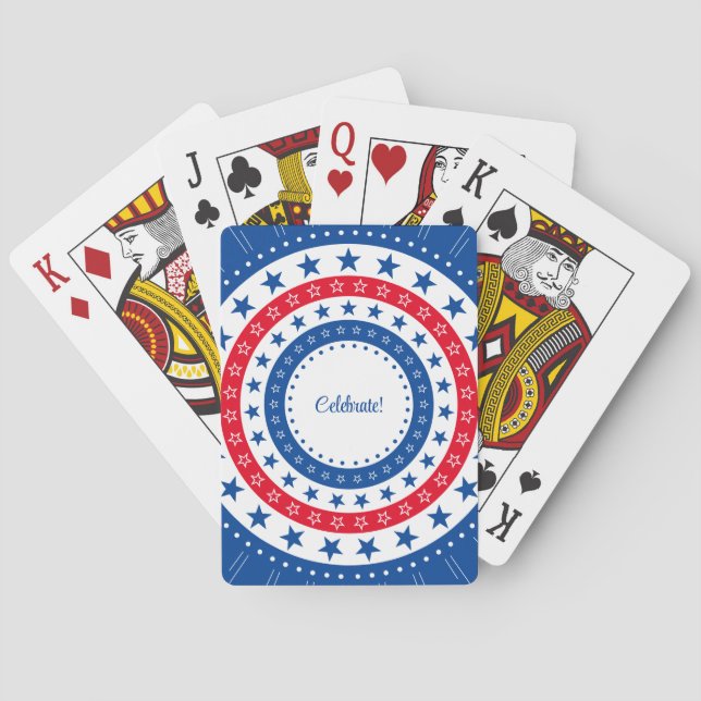 Baraja De Cartas Celebrar las estrellas rojas, blancas y azules (Reverso)