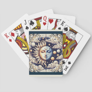 Baraja De Cartas Celestial Vintage Medio Sol y Luna Azul Amarillo
