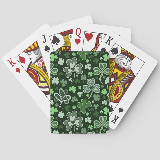 Baraja De Cartas Celtic Clover Pattern Green Irish Hearts (Reverso)