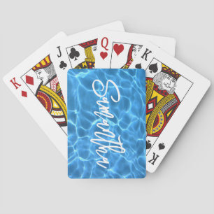 Baraja De Cartas Cepillo de Piscina de Baño Azul Aqua Escritura Per