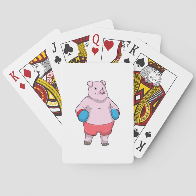 Baraja De Cartas Cerdo en boxeo con guantes de boxeo (Reverso)