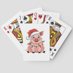 Baraja De Cartas Cerdo Navidad Sombrero Santa Navidad Fiesta Pigmas