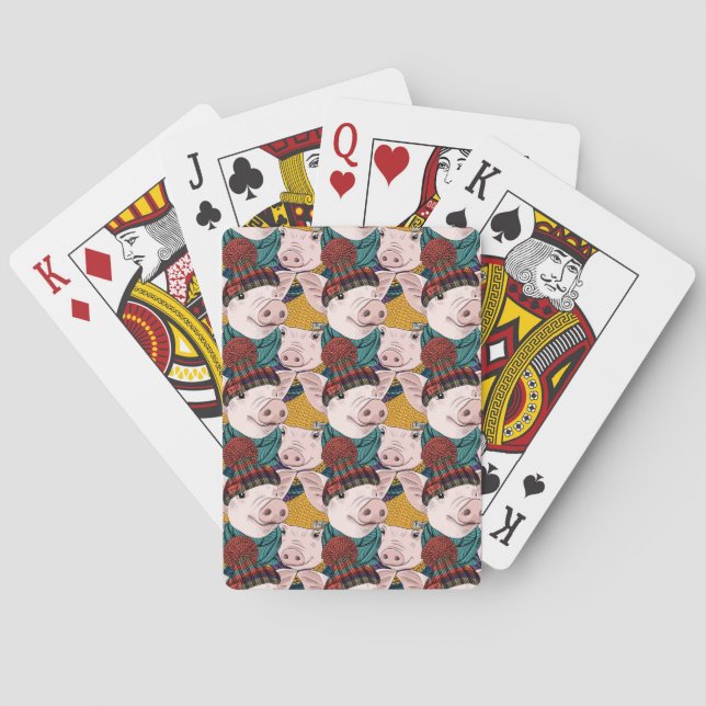 Baraja De Cartas Cerdos con el modelo de los gorras (Reverso)