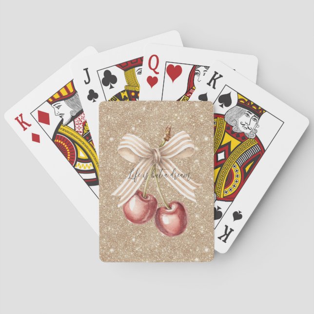 Baraja De Cartas Cerezas Rojas Brillo Dorado (Reverso)