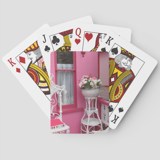 Baraja De Cartas Cesta de flores blancas en rosado - Viñedo de Mart (Reverso)