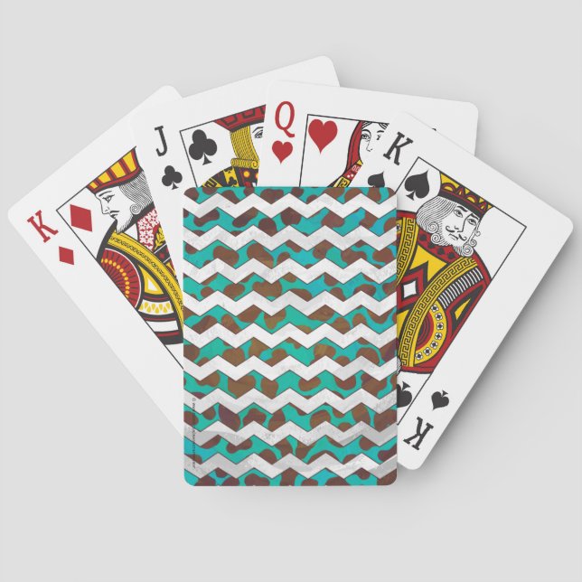 Baraja De Cartas Cevron Dalmatian Brown y Verde azulado (Reverso)