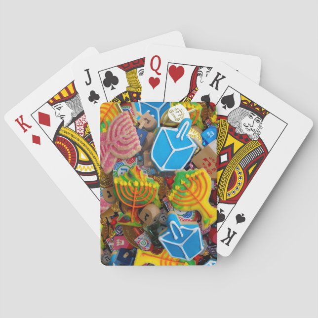 Baraja De Cartas Chanukah Menorahs, Dreidels, Gelt (Reverso)