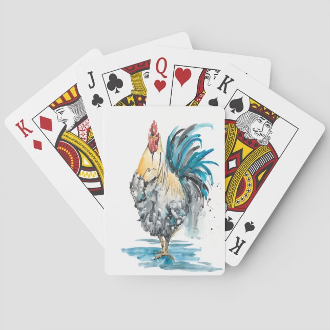Baraja De Cartas Chapoteo del gallo - retrato de la acuarela (Reverso)