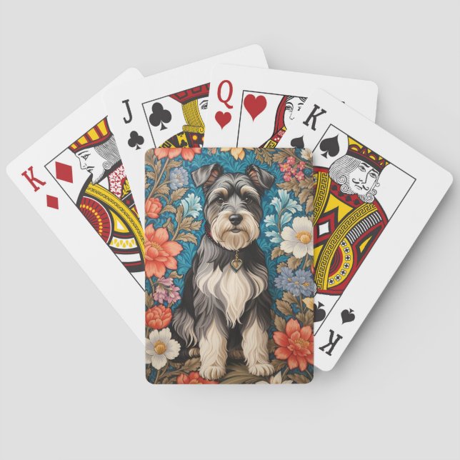 Baraja De Cartas Cheerful Schnauzer William Morris Inspired Floral (Reverso)