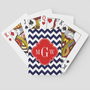 Baraja De Cartas Chevron Blanco de la Marina Cuatrefoil Rojo 3 Mono