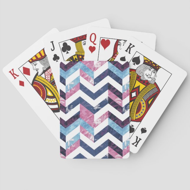 Baraja De Cartas Chevron de mármol blanco rosa azul (Reverso)