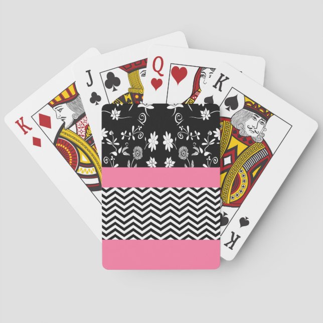 Baraja De Cartas chevron floral rosa (Reverso)