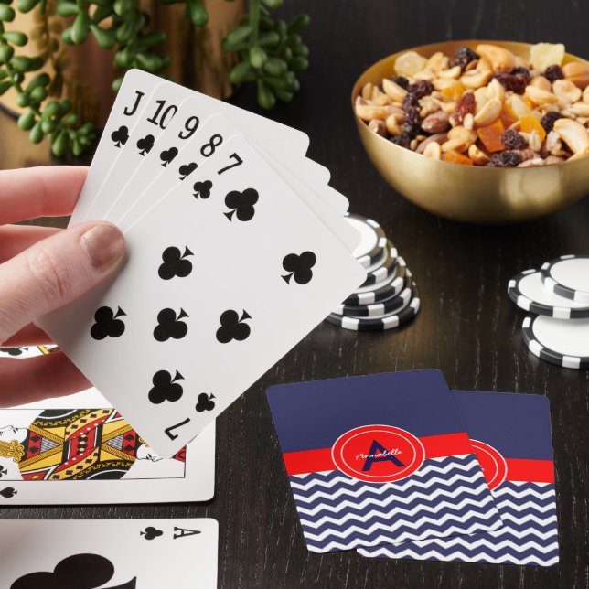 Baraja De Cartas Chevron rojo azul oscuro (In Situ)