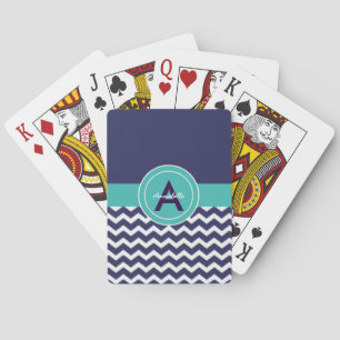 Baraja De Cartas Chevron verde azulado azul marino