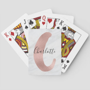 Baraja De Cartas Chic Blanco y Mármol Gris Rosa Oro C Monograma Nom