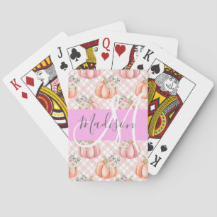 Baraja De Cartas Chic Femenino Floral Rosa Melocotón Calabaza Monog