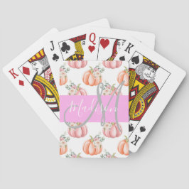 Baraja De Cartas Chic Floral Blanco Rosa Melocotón Calabaza Monogra