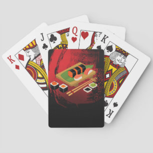 Baraja De Cartas Chic Moderno Elegante Sushi Negro y Rojo