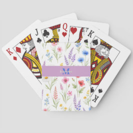 Baraja De Cartas Chic Wildflower Acuarela Floral Monograma Nombre 